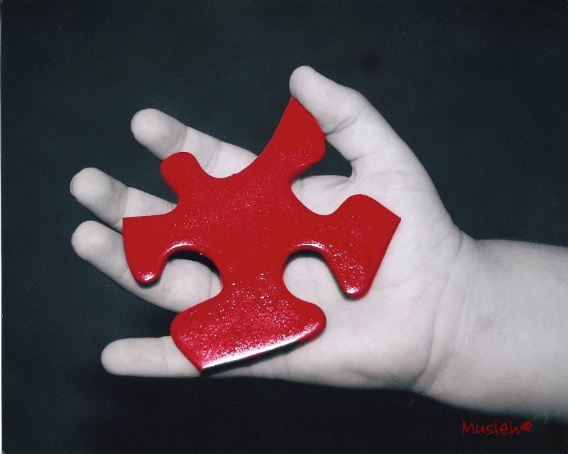 012883e8-56a7-4822-bd60-3dfaad6228da Close-up of a red puzzle piece being held in a hand