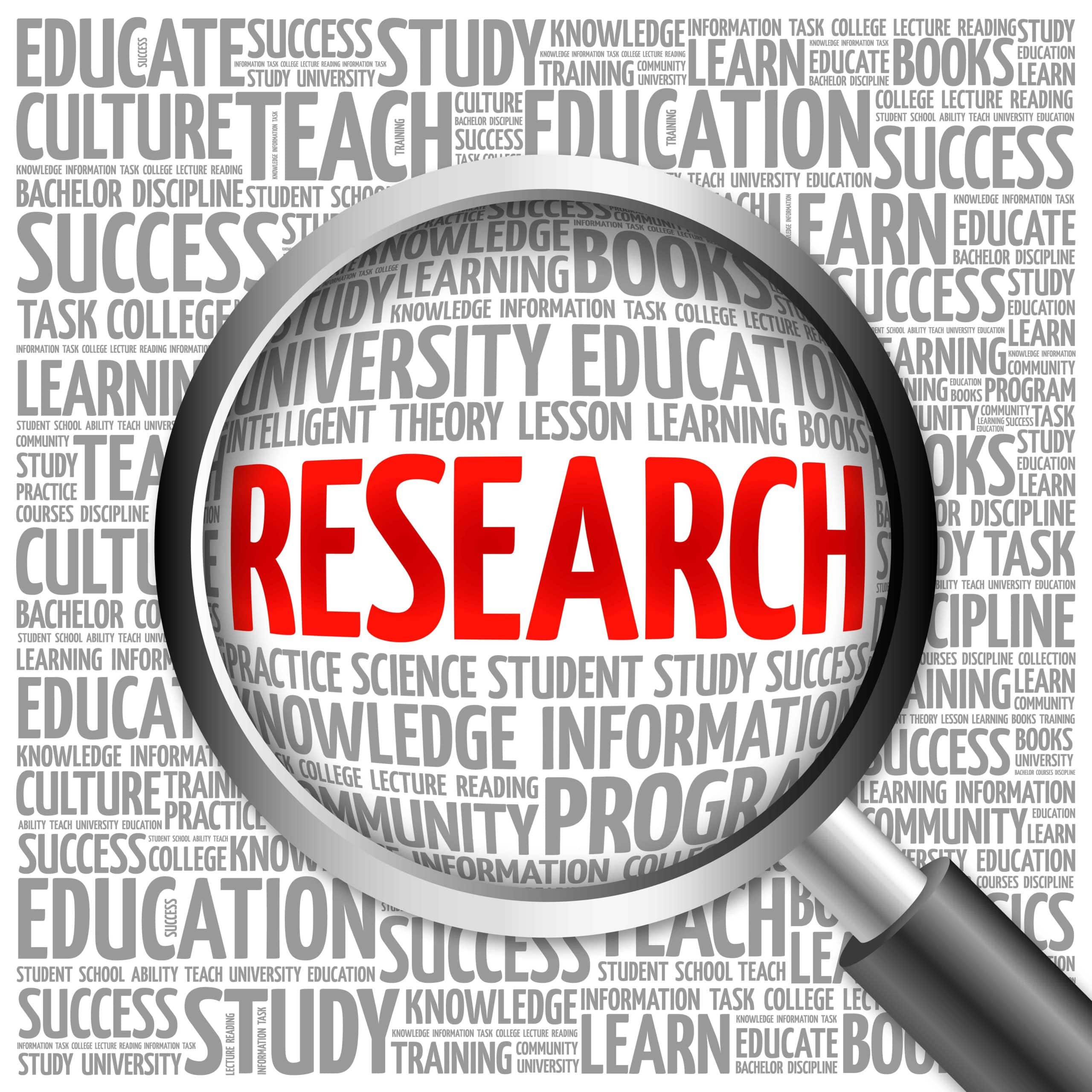 word reaserch in red color under the lup