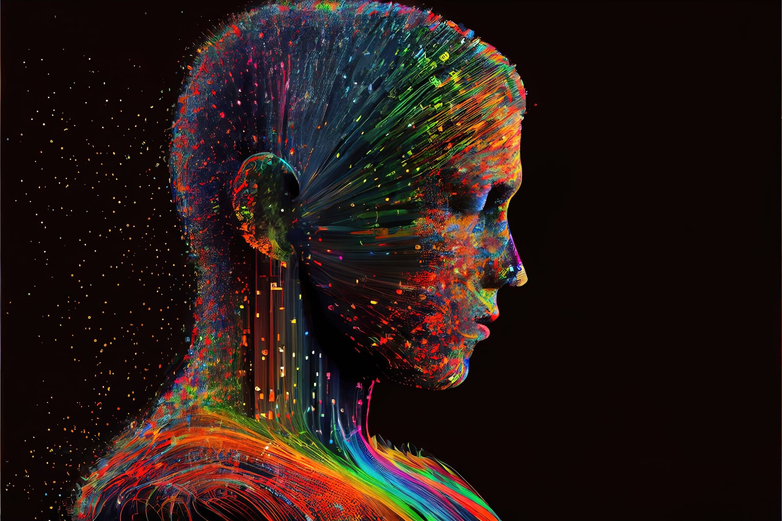 Person made of colorful data in the virtual reality