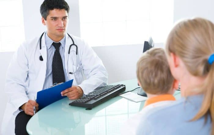 Mom and child in a doctor's office for a consultation